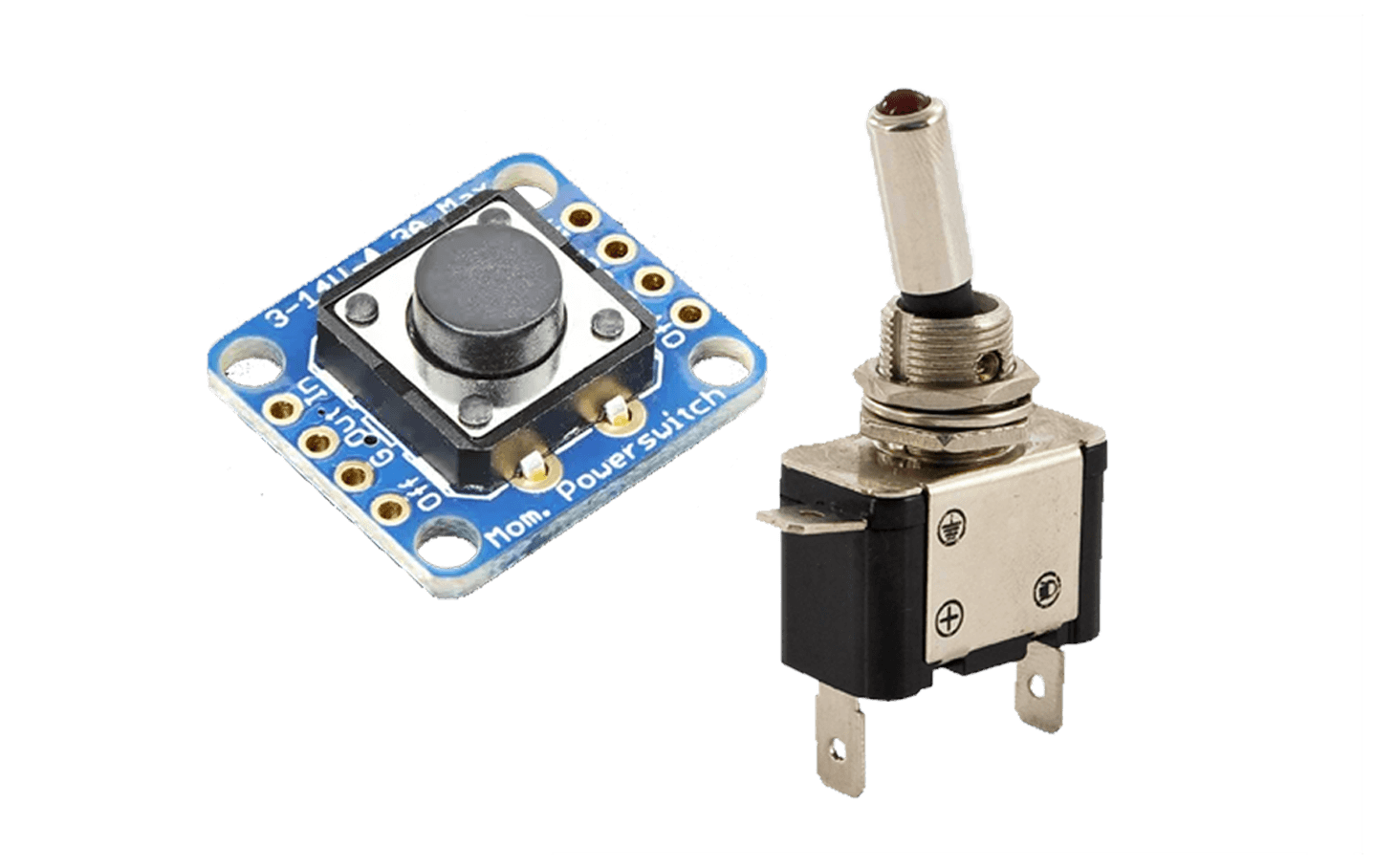 Image of a push button and a switch.