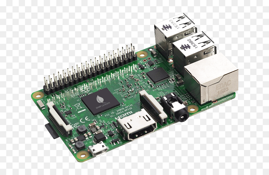 Picture of raspberry pi - a little green piece of electronics with lots of available ports